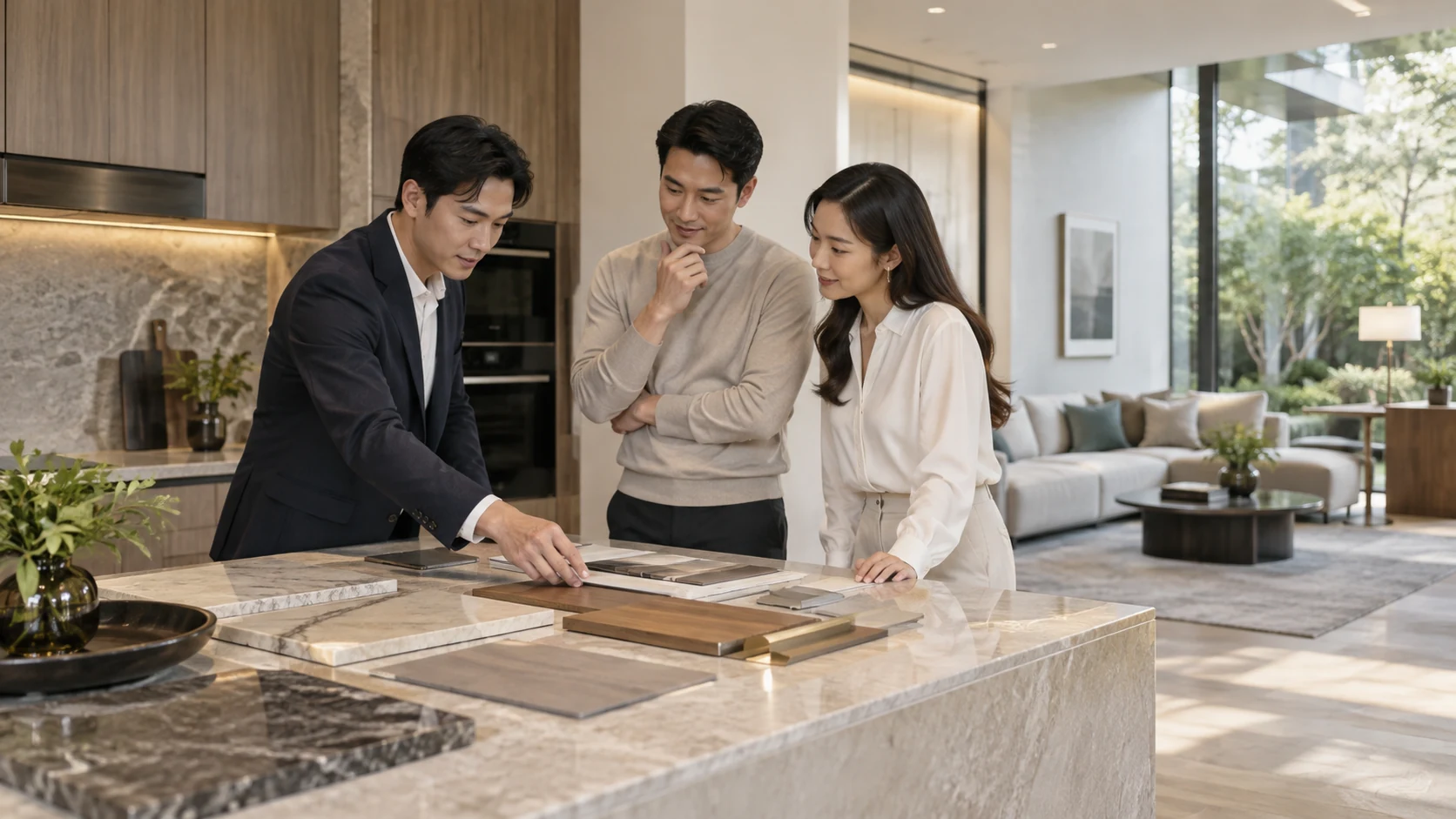 家居顾问与客户比较材料和产品方案